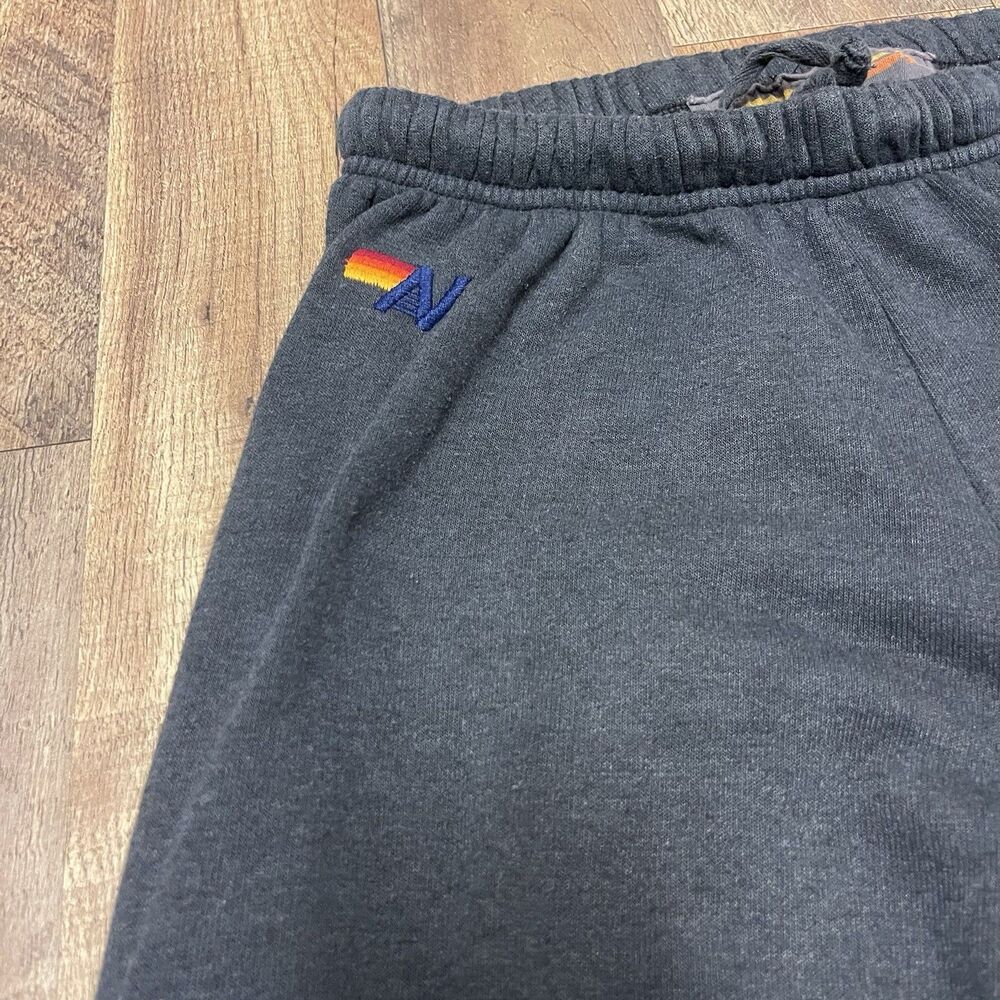 Aviator Nation Fleece Jogger Pants Medium Rainbow Lightning Bolt Logo Gray Relax - Picture 5 of 7